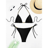 XS - L Halter Metal Bead Bikini Women Swimwear Female Swimsuit Two-Pieces Bikini Set High Leg Cut Bather Bathing Suit Swim V7618