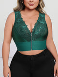 New Arrival Plus Size Dark Green Sexy Embroidered Lingerie, Plunge Push-up Bra with Front Zip