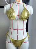 Snake Skin Rhinestone Diamond Bikini Female Swimsuit Women Swimwear Two-pieces Bikini Set High Cut Halter Bathing Suit Swim Lady