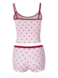 Women’s Kawaii 2 Piece Pajama Set Cherry Print Sleeveless Cami Top and Shorts Soft Sleepwear Loungewear Nightwear Outfit