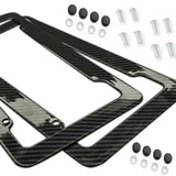 Black Carbon Fiber Pattern Plastic License Plate Frame Fiber Black Aluminum Metal Car Tag Holder Tire Screw Cap Universal Amagi
