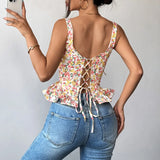 Phantasy French Style Strap Fishbone Camisole Women Hosweet Lace up Backless Tank Top Night club Crop Top Lady Women Clothing