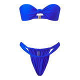 Women Summer 2-Piece Swimsuits Knot Front Strapless Bikini Bra and Elastic Bottoms Sets for Beachwear Bathing Suit
