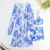 New Sexy 3 Pieces Suit for Women Neck Hanging Bikini Set+Cover-up Swimwear Sunproof Tankini High Waist Shorts Swimsuit Beachwear
