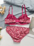 Women's sexy pink leopard print lace bra thin, breathable with steel rims push up bra daily close fitting underwear set A3131