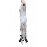 New Tassels Asymmetric Halter Crochet Knitted Tunic Beach Cover Up Cover-ups Beach Dress Beach Wear Beachwear Female Women V8257