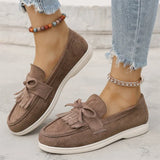 Retro Tassel Bowknot Flats Shoes Women Solid Color Faux Suede Flat Shoes Woman Wear Resistant Plus Size 36-43 Casual Shoes Lady