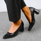 Plus Size 42 Pointed Toe Thick Heels Pumps Women Slip On Pu Leather High Heels Shoes Woman High Heeled Office Party Shoes Ladies