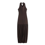 Women's Sexy And Alluring Off-shoulder Halter Neck Ruched Slim-fit Waist-cinching Solid Color Dress Pure Desire Elegant WXRY