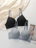 2-piece women's sexy striped bra with steel rims gathered push up straps adjustable daily comfort bra R8814