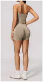 2pcs Seamless Lycra Sports Yoga Sets Women's Hanging Neck Tank Top High Elasticity Hip Lifting Shorts Workout Outfits Tracksuit