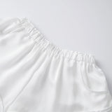 Women Elastic Waistband Lace Trim Streetwear Shorts Summer Solid Color Casual Loose Shorts with 2 Pockets