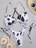Sexy Printed Ruffled Frilled Thong Bikini Women Swimwear Female Swimsuit Two Pieces Bikini set Micro String Bathing Suit Swim