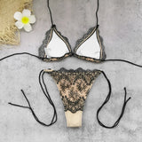 Sexy Black Lace Long Pants 3 Piece Bikini Set Women Push Up Bra Bandage Triangle Swimsuit Beach Bathing Suit Holiday Swimwear