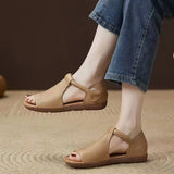 New Women's Peep Toe Flat Sandals - Retro Soft Leather Breathable Comfortable Versatile Casual Shoes 2026