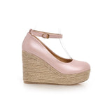 NASBAVI Classic Wedges Shoes for Women Spring Casual Ankle Straps High Heels Pumps Shoes Green Wedge Wedding Office Shoes Female