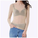 Sexy Women T Shirt See Through Mesh Black Long Sleeve Tees Sheer Slim Fit O Neck Tulle Crop Top Y2k T-Shirt Transparent Clubwear