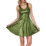 Cocktail Dress Womens Glitter Costume Party Dresses Swing A Line Metallic Shiny Festival Outfit Cosplay Fish Scale Vestidos