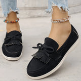 Retro Tassel Bowknot Flats Shoes Women Solid Color Faux Suede Flat Shoes Woman Wear Resistant Plus Size 36-43 Casual Shoes Lady