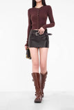 American A-line Half Length Skirt Spring/summer Small Spicy Girl High Waist Slim Fit Tight Sexy Shining Leather Short Skirt 3XQZ
