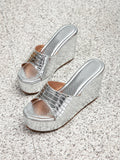2026 EUR Size 43 Silver Platform Sandals Women Chic Comfy Walk Gold Chunky High Heels Wedges Sandals Shoes Slip-on Mules Sandals