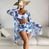 New Sexy 3 Pieces Suit for Women Neck Hanging Bikini Set+Cover-up Swimwear Sunproof Tankini High Waist Shorts Swimsuit Beachwear