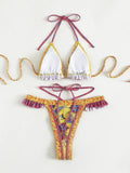 Floral Printed Halter Ruffled Frilled Bikini Women Swimwear Female Swimsuit Two-pieces Bikini set Thong Bathing Suit Swim Lady