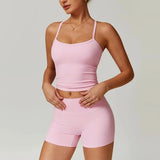 Women's Slim Shoulder Yoga Vest High Waisted Waist Hugging Naked Yoga Three Part Shorts Exercise Set Popular Fitness Clothing