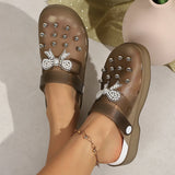 Pearls Bow Decor Platform Mules Sandals Women 2026 Anti Slip Sole Slip On Clogs Shoes Woman Breathable Thick Botom Beach Sandles