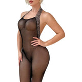 Lace Mesh Hanging Neck Bodysuits Sexy Lingerie Women Hollow Bra Underwear Erotic Apparel See Through Crotchless Bodystockings