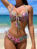 S- XL Printed Underwired Bra Cup Bikini Female Swimsuit Women Swimwear Two-pieces Bikini Set Push Up Bather Bathing Suit Swim