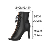 Plus Size Women Peep Toe Cutout Lace Up Ankle Boots with Side Zipper Stiletto High Heels Summer Hollow Out Short Booties