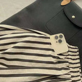 Retro Chic Solid Color Striped Skirt For Women In Summer, High Waisted And Slimming A-line Mid Length Umbrella Skirt Casual OHS8