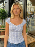 Women Summer Tops and Blouse Short Sleeve Square Neck Button Down Shirts Y2K Retro Casual Daily Streetwear