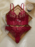 Sexy Large Size Lingerie Women Bra Set Girl Floral Lace Underwear Set Underwire Brassiere Push Up Outfit Delicate Bra Kit