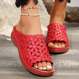 Fashion Plus Size Hollow Slippers for Women Summer 2025 Soft Sole Med Heel Sandal Woman New Arch Support Peep Toe Slides Mujer