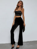 2026 Spring Fashion Velvet Pants Elegant Solid High-Waisted Slim-Fit Trousers Women's Flared Pants Streetwear Female Clothing