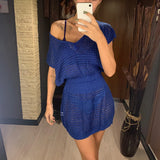 5 Colors New Crochet Knitted Beach Cover Up Dress Tunic Long Pareos Bikinis Cover Ups Swim Cover Up Robe Plage Beachwear V2053
