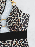 Sexy Push Up Leopard Swimwear One Shoulder Ring Linked High Waist One Piece Swimsuit Beach Wear Bathing Suit Bodysuit Monokini