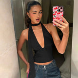 FDYOUI Women's Halter Neck Bandage Crop Tops 2026 Summer Sexy Off Shoulder Backless Corset Ladies Sleeveless T-shirt High Street
