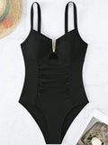 U Shaped Pleated Swimsuits Female Swimwear One Piece Swimsuit Women Monokini High Cut Bathing Suit Swim Beachwear Slim Bodysuit