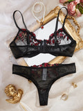 Fairy Sexy Lingerie Women Transparent Bralette 2-Piece Underwear Sets Floral Embroidery Steel Ring Bra And Panty Exotic Set