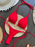 New Solid Color White Bikini Women suit Low Waist Lace-up Fashionable Swimsuit Two-piece Set
