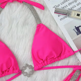 2 Colors Sexy Bikini Women Luxe Rhinestones Chain Swimwear Swimsuit Halter Bikinis Set Beach Bathing Suit Female Banadores Mujer