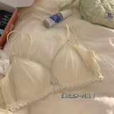 Women's French Ruffle Bralette Set | Wirefree Push Up with Silk Touch Thin Cups for Small Chest | Sweet & Trendy MOYISU Bra S-XL