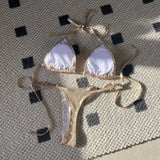 DEKA Sexy Brazilian Shiny Pearl Micro Bikini Faux Leather Swimwear Women Thong Swimsuit Halter Triangle Bikini Set Bathing Suit