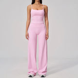 Yoga Suit Gym Fitness Set Hanging Neck Slim Sports Tank Top High Waist Wide Leg Pants Tracksuit Outdoor Running Athletic Wear