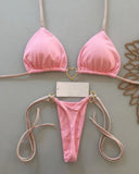 New Solid Color White Bikini Women suit Low Waist Lace-up Fashionable Swimsuit Two-piece Set