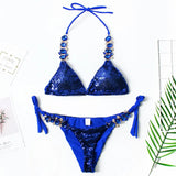 Sparkling Shiny Sequins Rhinestone Diamond Bikini Women Swimwear Female Swimsuit Two Pieces Bikini Set Halter Bathing Suit Swim
