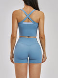 Naked Yoga Suit Workout Clothes Women Back Cross Shockproof Slim Sports Tank Top High Waist Short Fitness Suit Athletic Wear